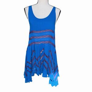 Free People Blue Voile Lace Trapeze Handkerchief Slip Dress Boho Festival S